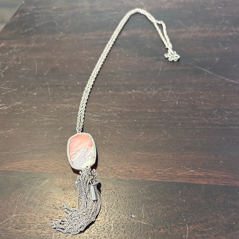 Kendra Scott Silver Necklace with Pink Pendant